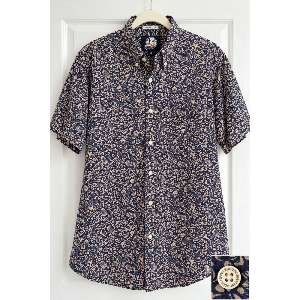 Reyn Spooner Men's M Tailored Fit Navy Floral Pineapple Hawaiian Shirt Button Up